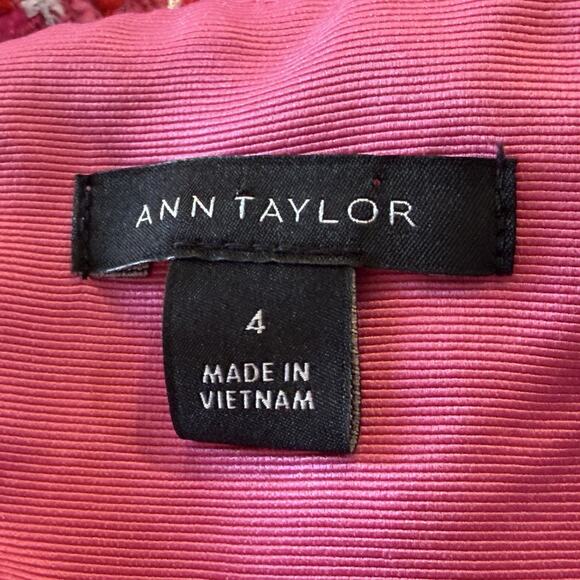 Ann Taylor Tweed Dress Womens Size 4 Pink Plaid Short Sleeve Round Neck Zip Back - Picture 6 of 7
